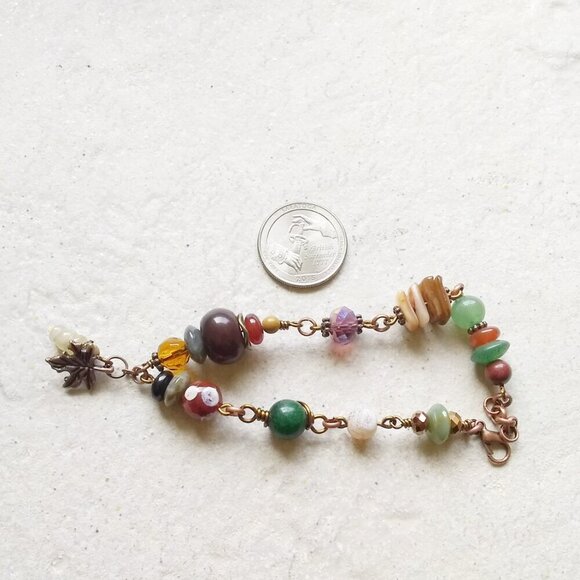 North Country Bracelet w. Maple Leaf Charm ~ Semi-Precious Beads + Copper - Picture 5 of 7